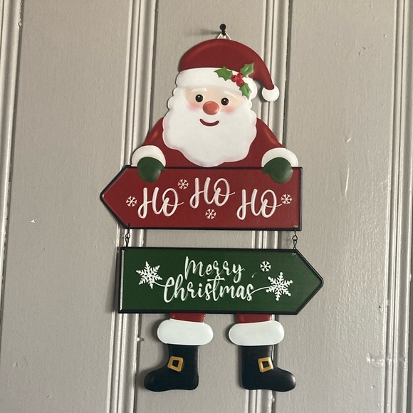 NWT- 18”- 2 Piece- Metal Santa Decoration Sign- Ho Ho Ho & Merry Christmas - Picture 3 of 11